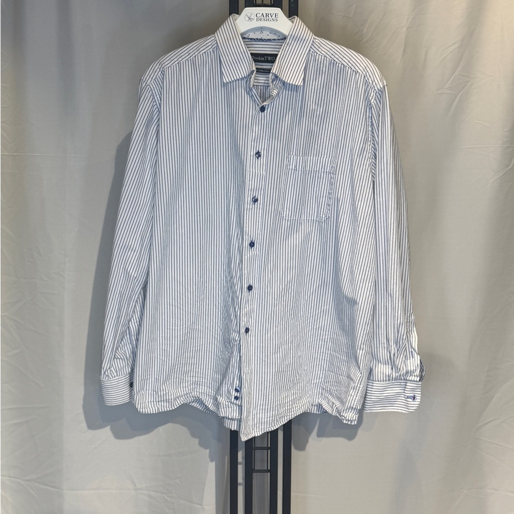 Men's Blue and White‎ Striped Button Down Shirt